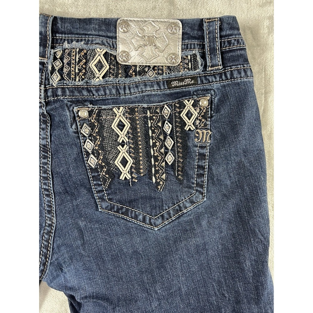 Miss Me Jeans Womens 34 Mid Rise Easy Bootcut Embellished Western Pockets Denim